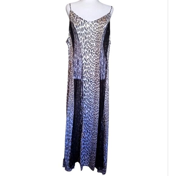 Vintage Marcie Stuart Union Made Leopard Print Lace Panel Slip Dress Size 3X - Picture 1 of 7